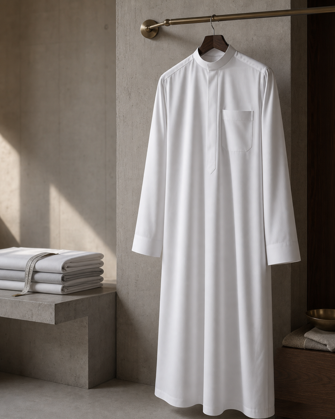 Premium daily white Gulf dishdasha with clean tailoring